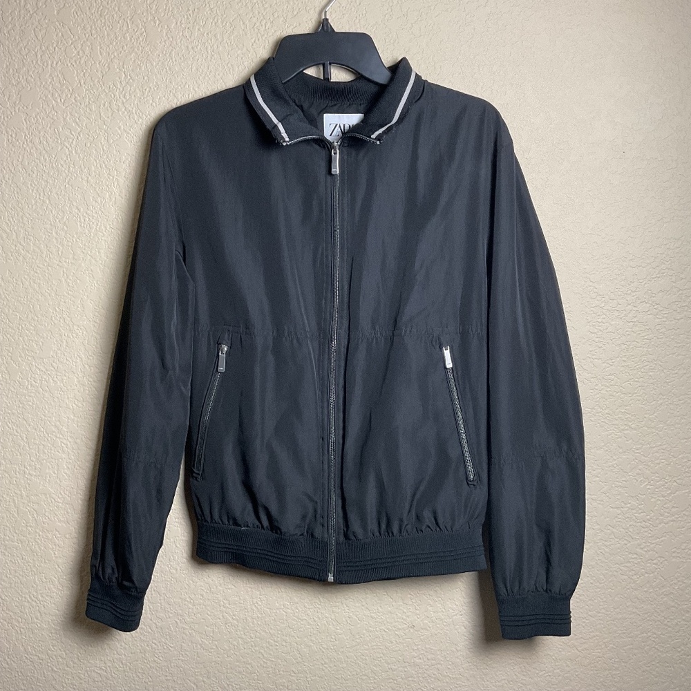 Zara Womens Medium Black Lightweight Flight/Bomber‎ Jacket Streetwear Sporty